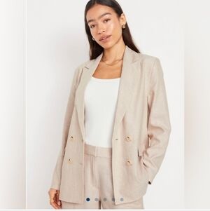 Old Navy Double-Breasted Linen-Blend Blazer tan/beige Sz XL Oversized Boyfriend